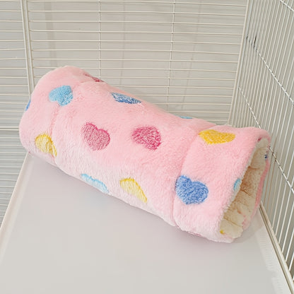 Hamster Tunnel Nest Plush Sleeping Bag – Soft Warm Small Animal Hideout with Hammock Passage for Hamsters, Guinea Pigs, Rats, Honey Possums & Dutch Pigs, Flower Branch Design, Pink & Green