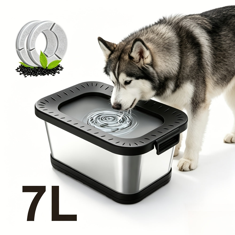 1.85gal Stainless Steel Dog Water Bowl, No Spill Anti-Splash Dog Bowls with Mat, Spill-Proof Slow Feeder for Messy Drinkers, Heavy Duty Pet Bowls for Indoor/Outdoor Use