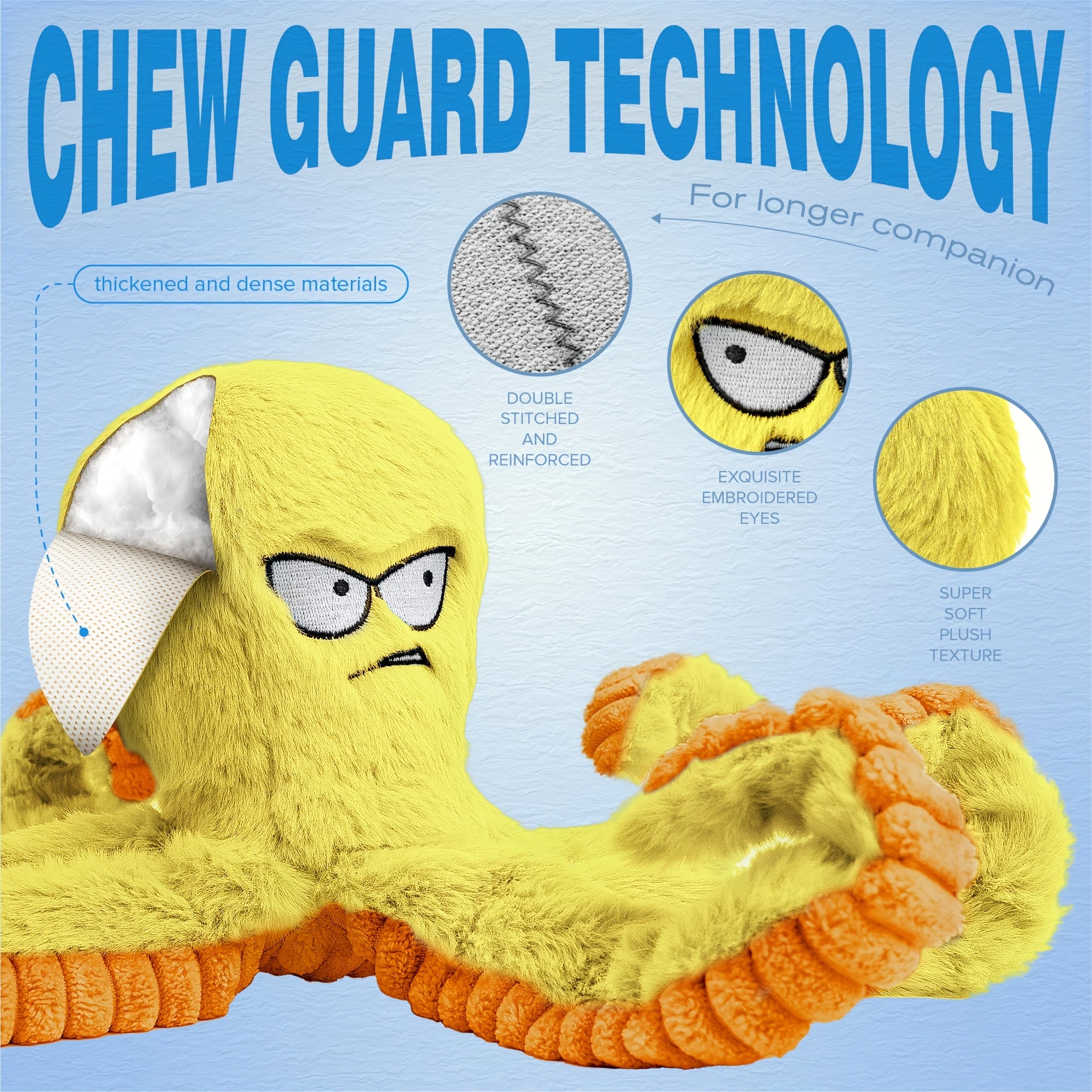 1/2/4Pack Tough Dog Toys, Stuffed Dog Chew Toys, Large Dog Toys to Keep Them Busy, Interactive Dog Toys, Squeaky Dog Toys, Tug of War Dog Toy, Crinkle Dog Toy (Blue Octopus)