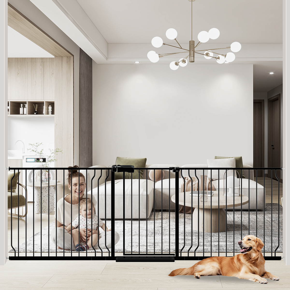 Extra-Wide Pet and Baby Gate, 30.7"Tall / 33.9-43.3” / Black