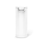 Isolated front view, Simplehuman X-Large Pet Food Can, White, featuring an airtight locking handle.