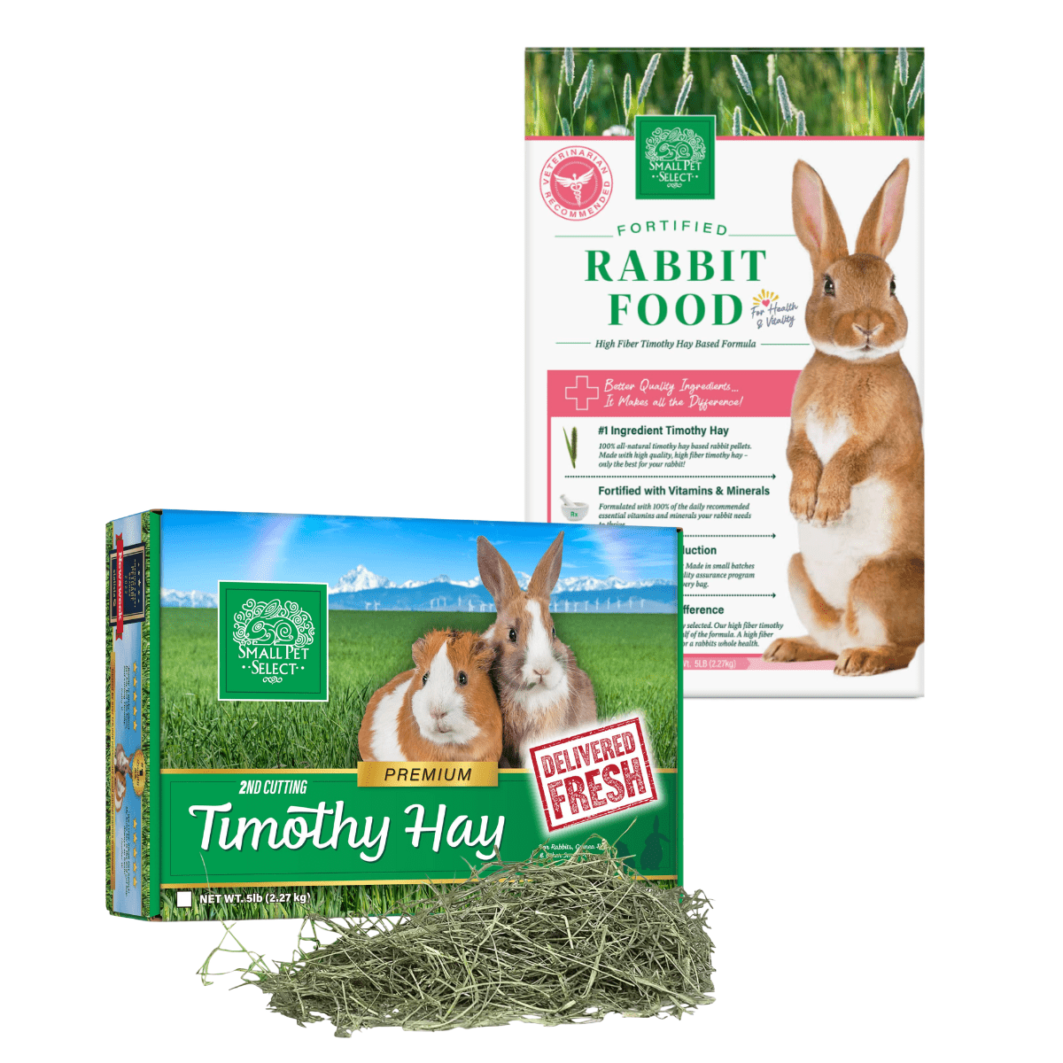 Timothy Hay and Rabbit Food Pellet Bundle, 10lbs 2nd Cut + 5lbs Rabbit Pellets