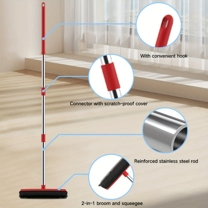 Pet Hair Removal Broom 2-in-1 Silicone Rubber Bristle Broom & Squeegee - Anti-Static Pet Fur Cleaner for Carpet, Hardwood & Tile Floors, Ideal for Dogs & Cats