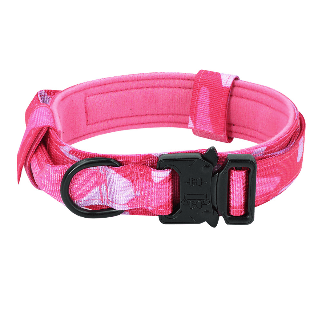 Metal-Buckle Tactical K9 Dog Collar With Hook & Loop Panel & Top Handle