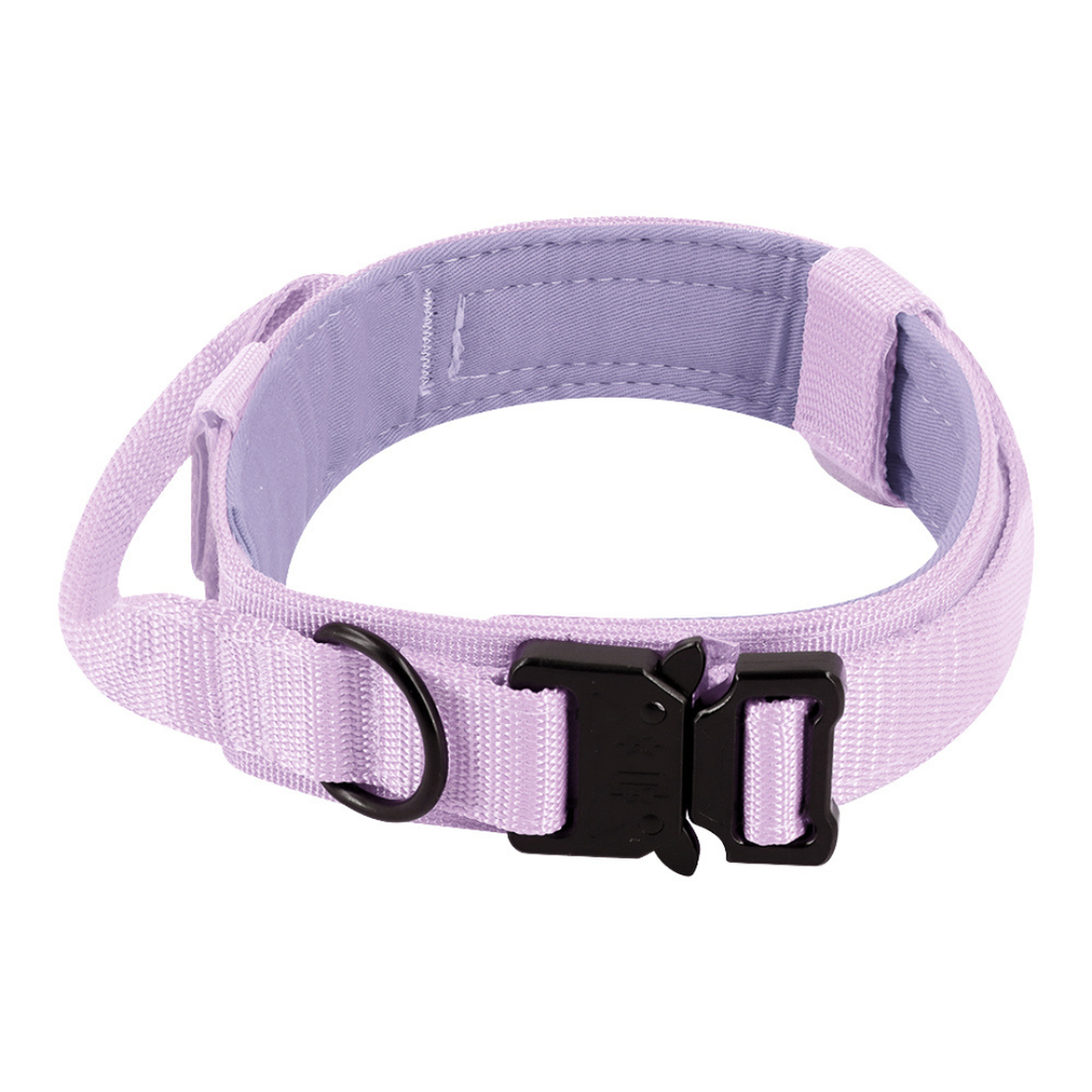 Metal-Buckle Tactical K9 Dog Collar With Hook & Loop Panel & Top Handle