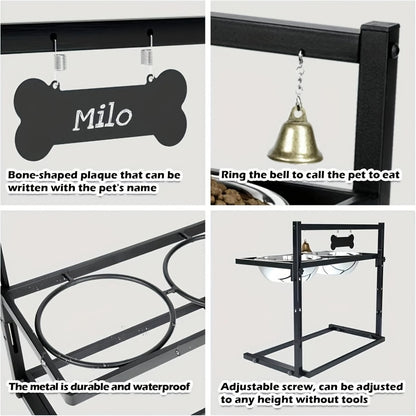 Raised Dog Bowl Stand Adjustable Height - Metal Elevated Feeder with 2 Stainless Steel Bowls for Large Medium Dogs, Non-Slip Dog Feeding Station