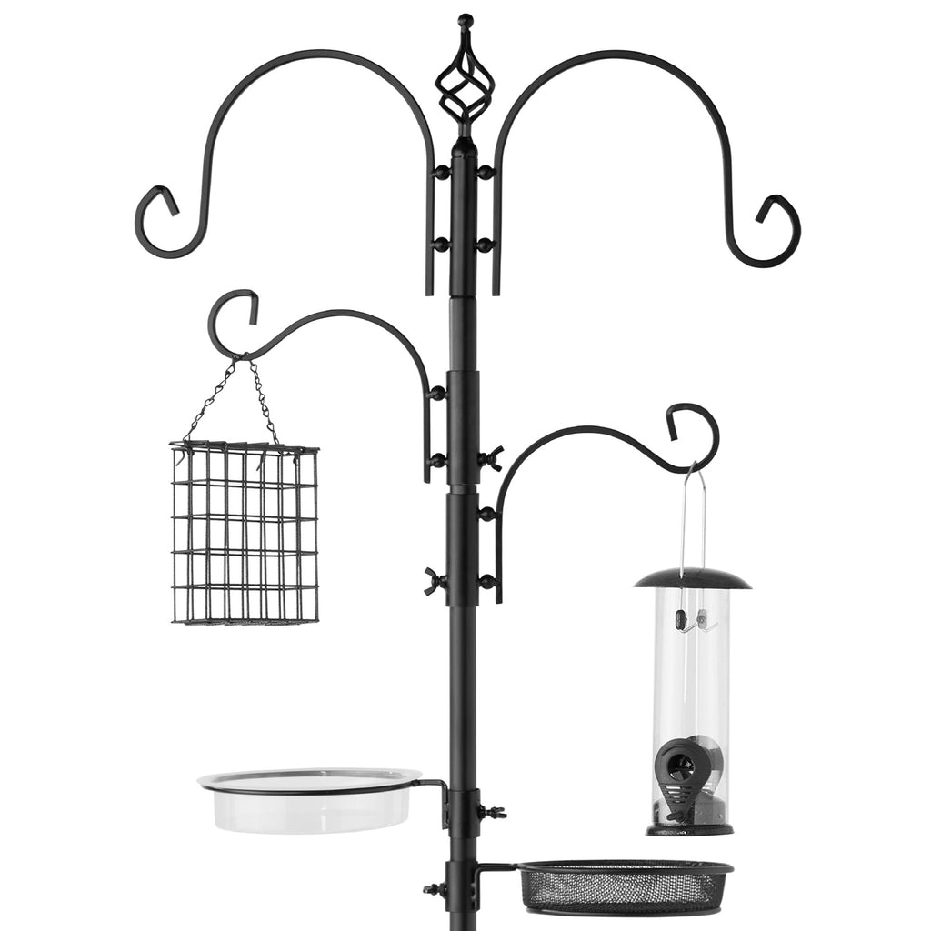 Four-Hook Steel Bird Feeding Station, Black