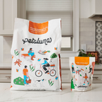 Petaluma adult food and Petaluma sweet potato jerky bags on a countertop
