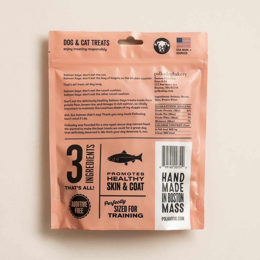Back of the Polkadog Salmon Says Training Bits pouch