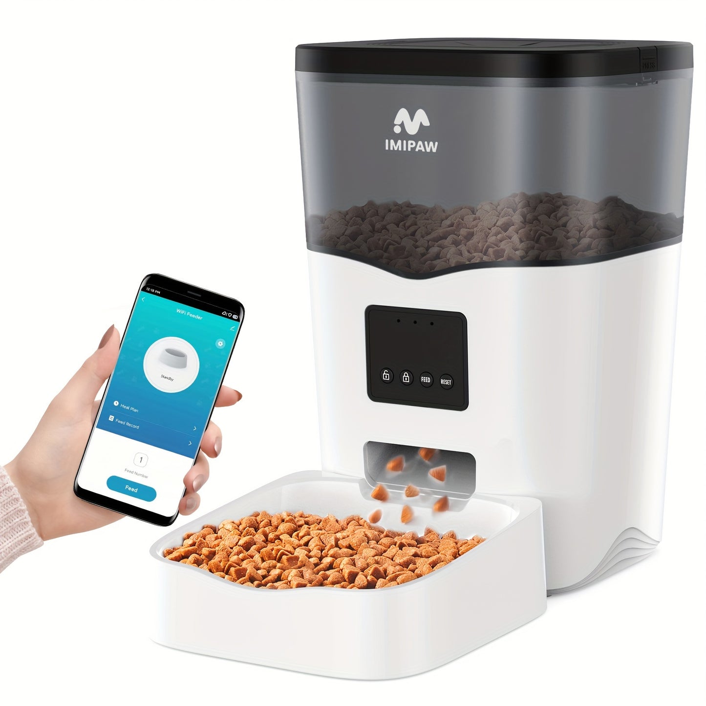Smart WiFi Automatic Pet Feeder 101oz - App Control, Up to 10 Meals Per Day, HD Camera Option with 2.4G & 5G, Voice Assistant Compatible, USB Powered, Remote Monitoring for Cats & Dogs, IMIPAW