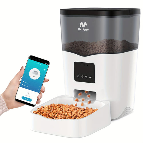 Smart WiFi Automatic Pet Feeder 101oz - App Control, Up to 10 Meals Per Day, HD Camera Option with 2.4G & 5G, Voice Assistant Compatible, USB Powered, Remote Monitoring for Cats & Dogs, IMIPAW