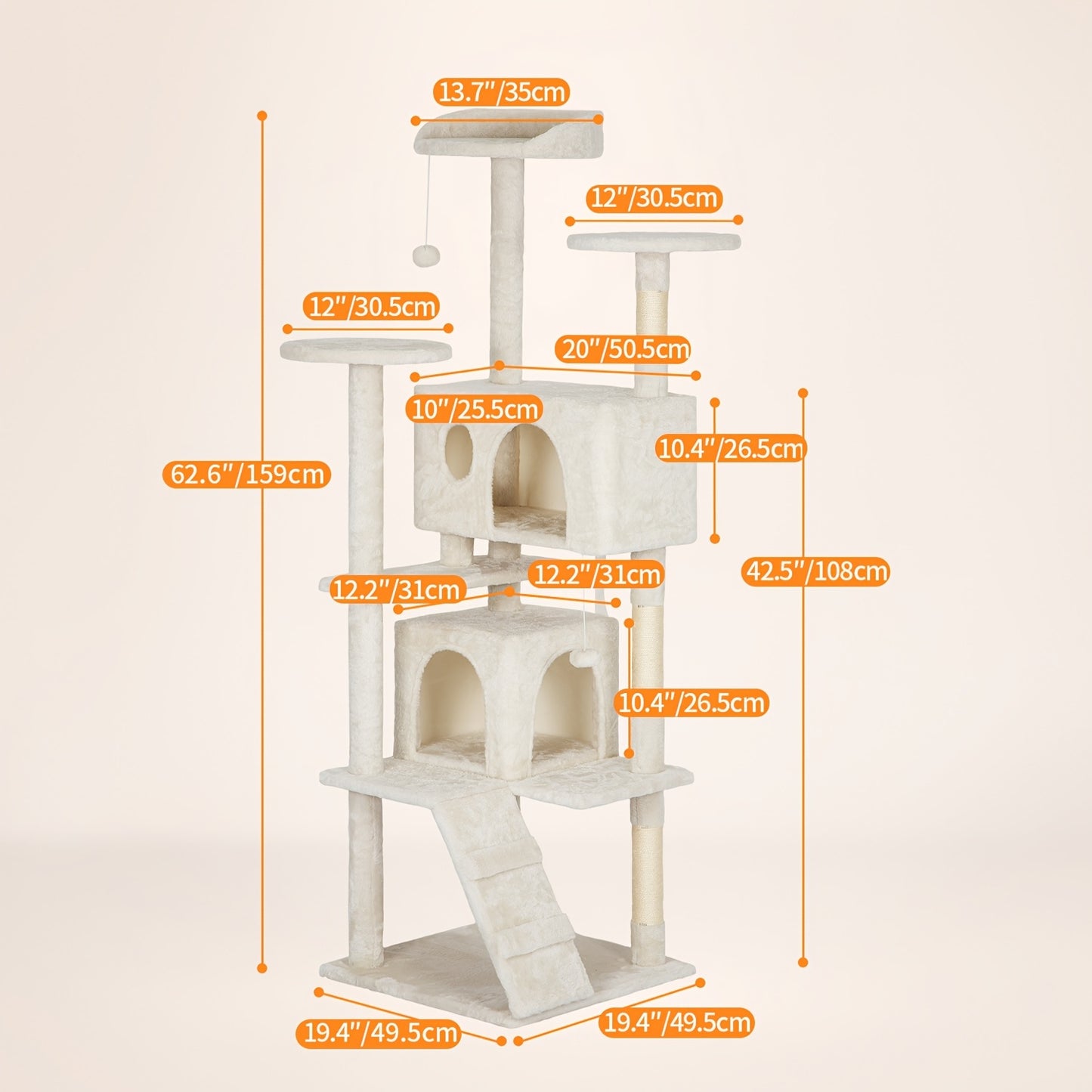Cat Tree Tower Multi-Layer with Scratching Post, Perch Platforms & Cat Apartments – Tall Cat Climbing Frame for Indoor Cats, Space-Saving Design, Heights 36–80 Inch, 6 Colors