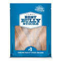 A blue resealable bag labeled "Best Bully Sticks" contains 5-6 Inch Beef Jerky Gullet Strips—natural, single-ingredient dog treats and a rawhide alternative with chondroitin, from the #1 online bully stick brand.