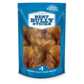 A resealable bag labeled "Best Bully Sticks" contains a 25-pack of Pig Ear Dog Treats, a natural, high-protein, rawhide alternative from the #1 online bully stick brand.