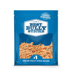 A blue bag labeled "Best Bully Sticks" contains Duck Feet Dog Treats (25 Pack), a protein-rich rawhide alternative and dental dog treat from the #1 online bully stick brand.