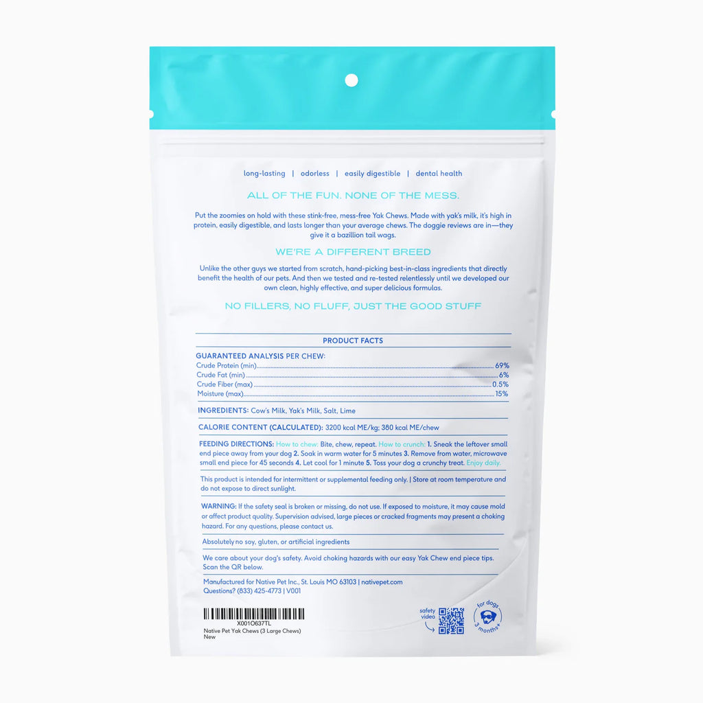 Native Pet Yak Chews for Dogs - Back of Package