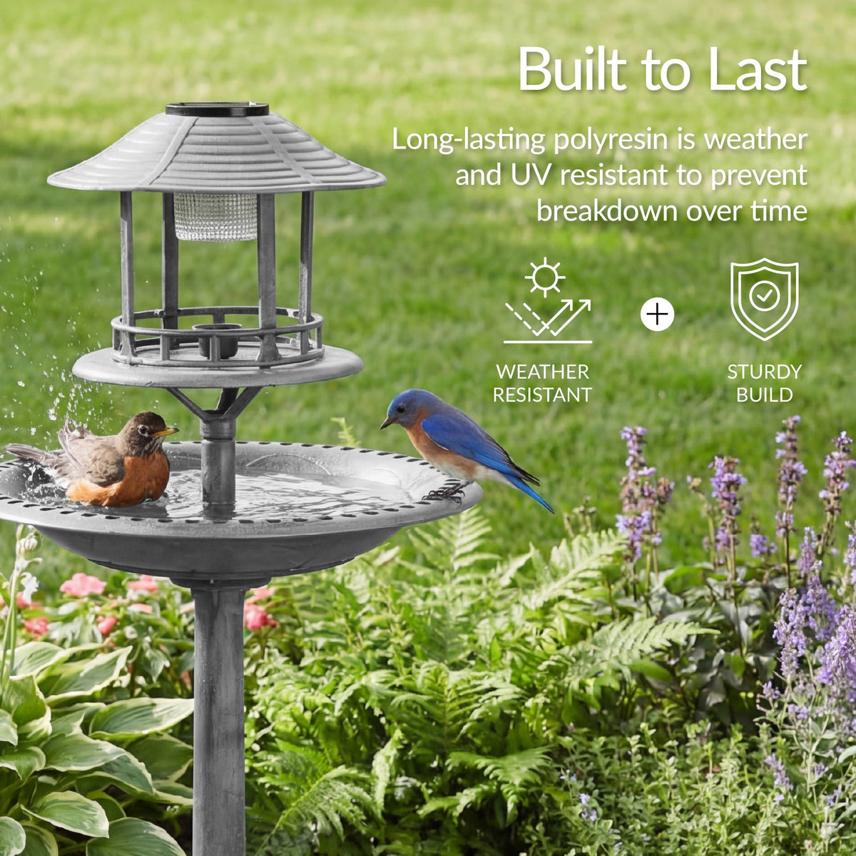 Solar Lighted Pedestal Bird Bath product image 11