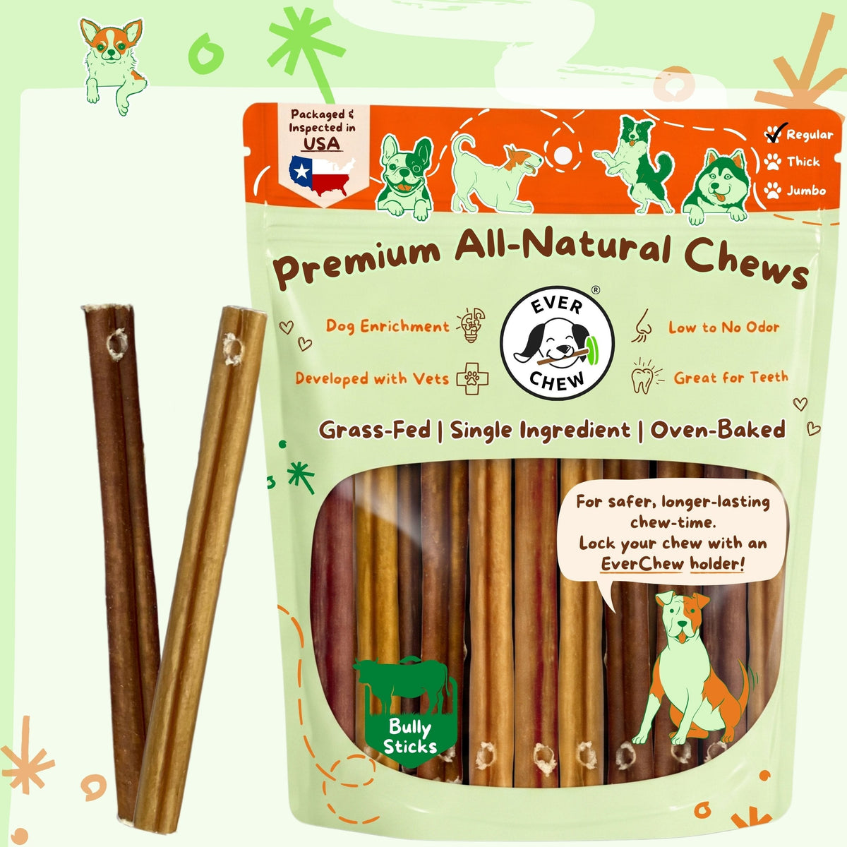 Natural Bully Stick Refill Pack, 6 Inch / Regular | fits the smaller SafetyChew / 7