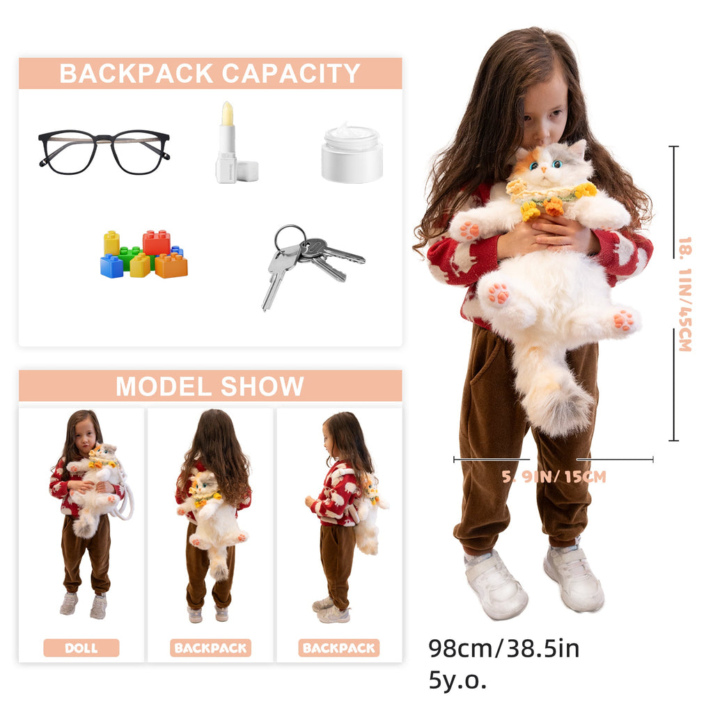 Cat Backpack Mini Calico Plush Kitty Bag for Teens, a Comforting Companion for Calm Moments Wherever You Go
