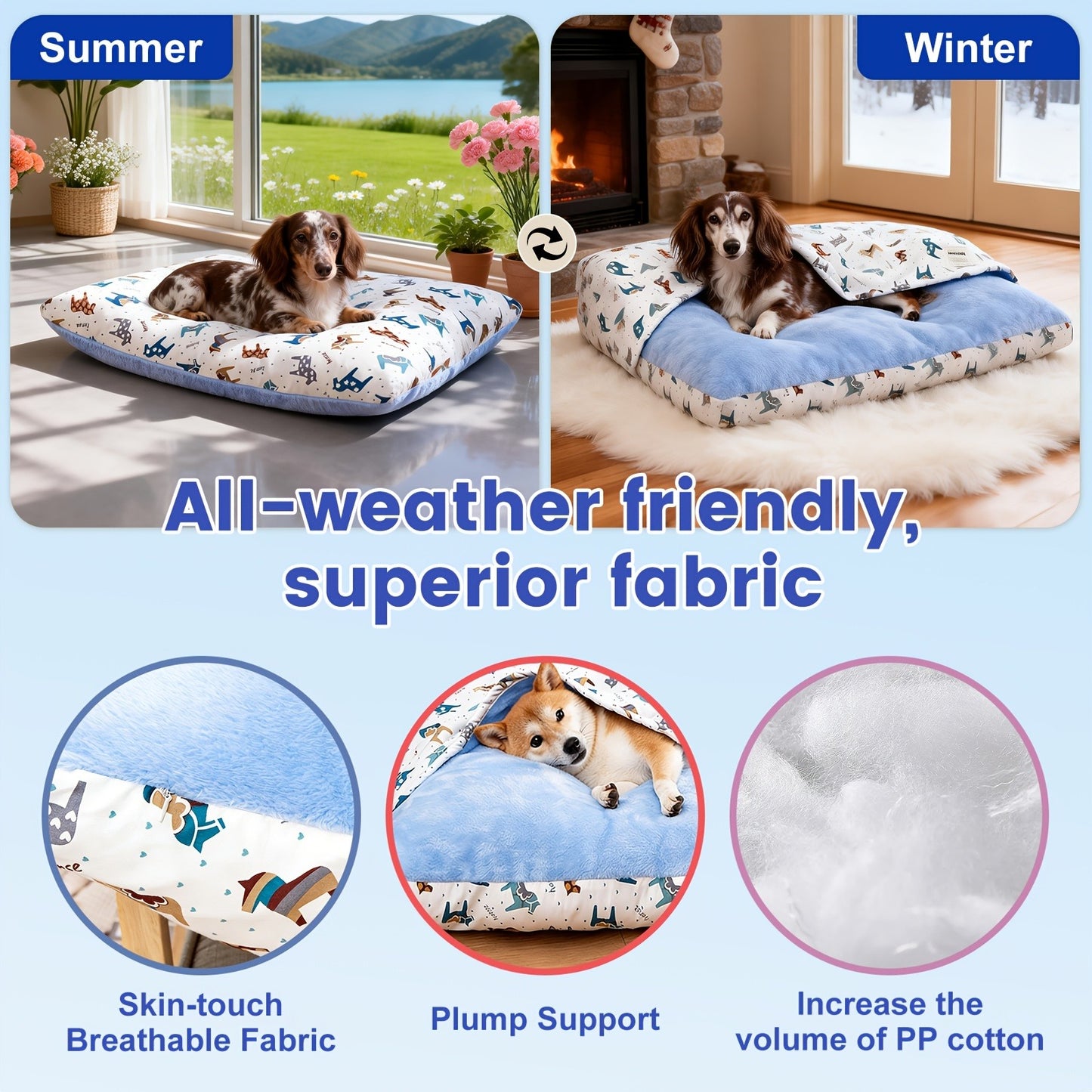 Breathable Washable Dog Bed Mattress – All-Season Pet Mat with Removable Cover & Non-Slip Bottom for Small, Medium & Large Dogs | Cute Animal Patterns