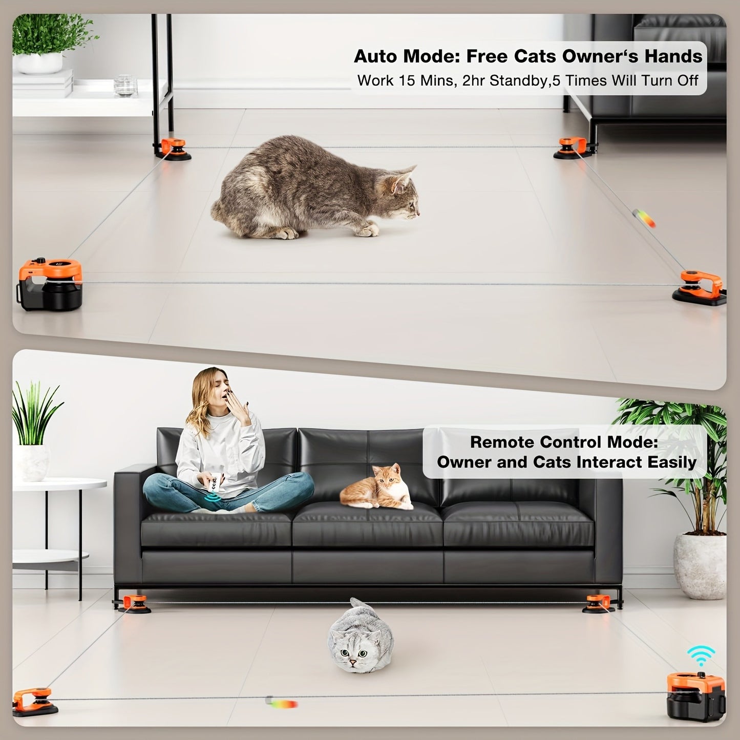 Interactive Cat Toy Auto & Remote Control - Electric Feather Mouse Lure Coursing Machine with DIY Track, Mouse Sounds, Auto Timer, Boredom Buster for Indoor Cats Kittens, 2 Speed Modes