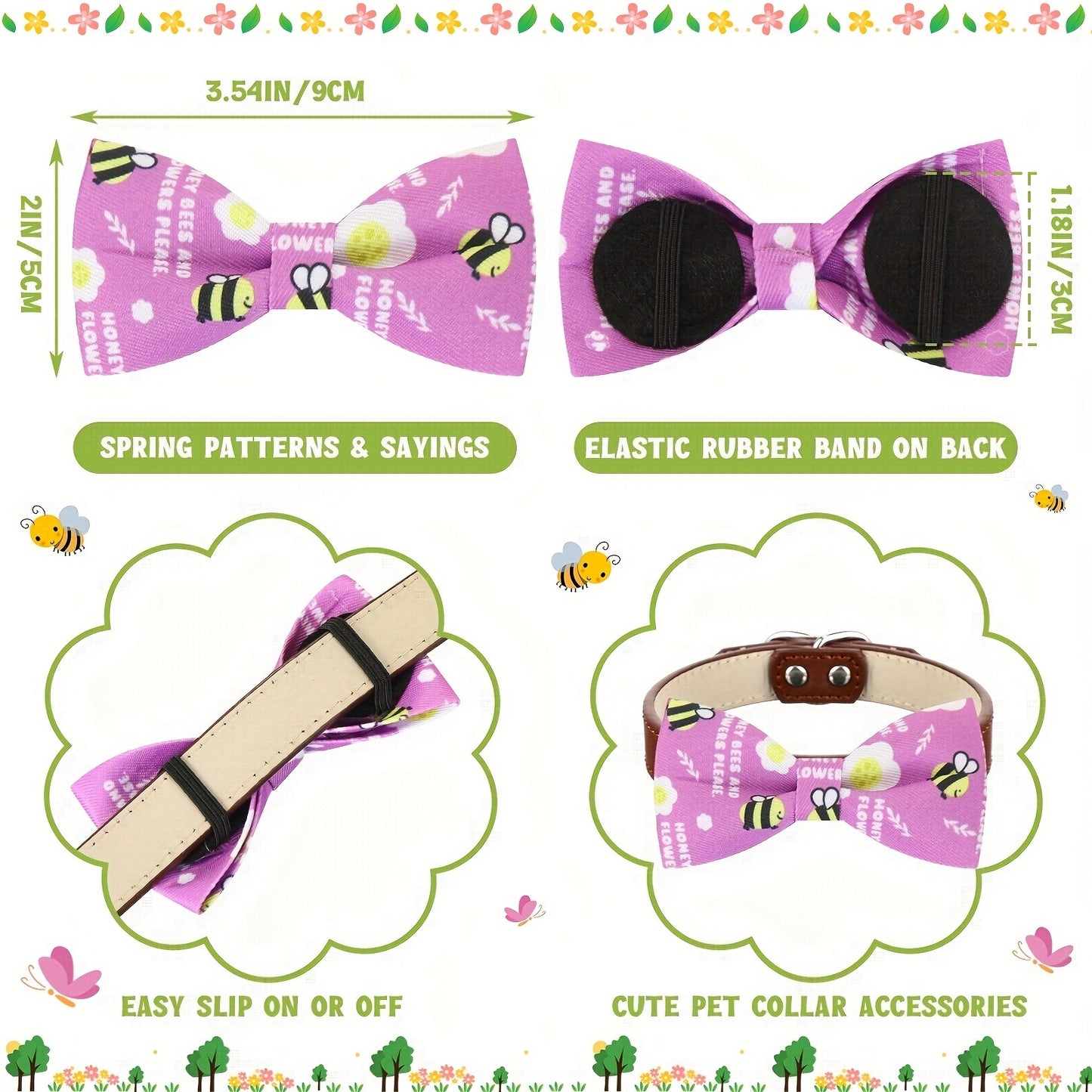 Dog Bow Ties 60-Pack Detachable Collar Charm Attachment – Seasonal Spring Puppy Bows Bulk Grooming Accessories for Small Medium Large Dogs & Cats, Pet Costume Collar Decoration Set