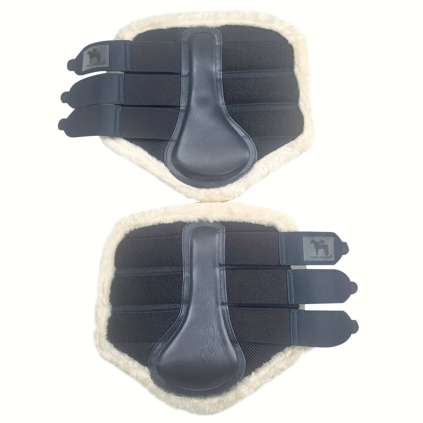 Horse Leg Wraps 1 Pair Breathable Mesh Faux Leather Protection Boots for Training Jumping, Quick-Fit Impact Absorbing Horse Leg Guards, Sizes S M L XL, Navy Blue Equine Leg Protection