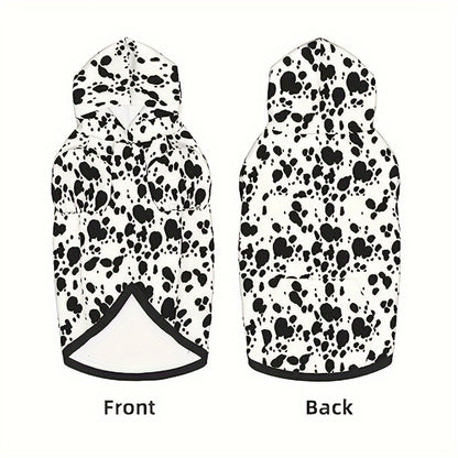 Dog Hoodie Dalmatian Print Pullover Sweatshirt – Soft Polyester Hooded Pet Costume for Small Medium Large Dogs, Autumn Winter Halloween Outfit, Elastic Ribbed Cuffs, Machine Washable