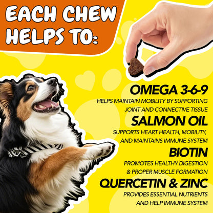 Omega 3 Dog Chews 90ct – 90-Day Supply Skin, Coat & Ear Care Supplement with Probiotics for Itchy Relief, All Ages – 1 Bottle Trial or 2 Bottle Value Pack