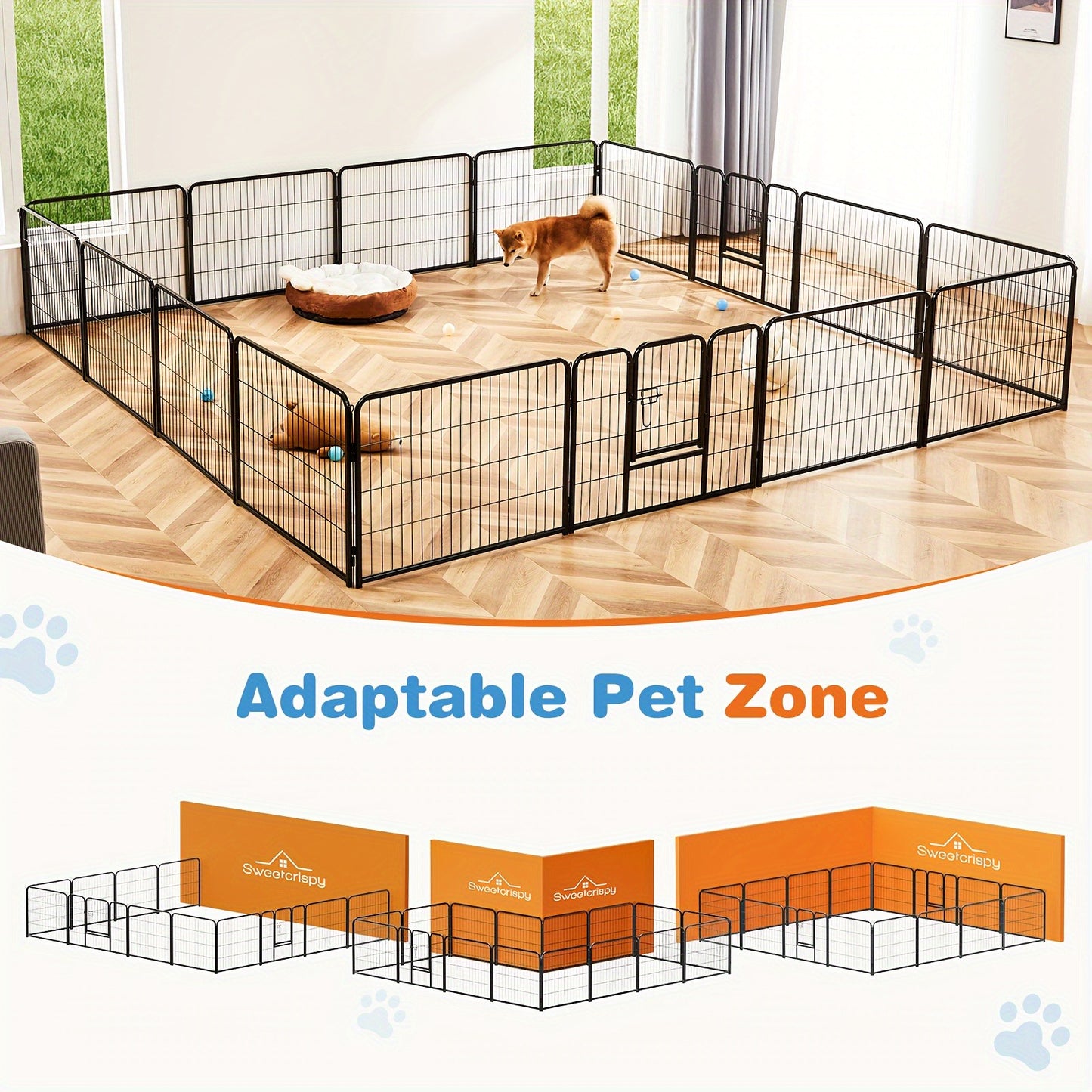 Dog Playpen Heavy Duty Foldable - 8 & 16 Panel Pet Exercise Pen for Large Medium Small Dogs, Portable Indoor Outdoor Puppy Pen for Yard Garden Camping RV, 24"/32"/40" Panel Height