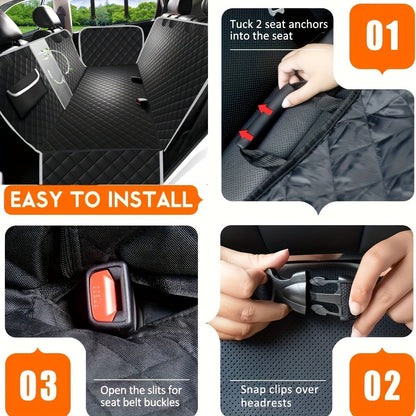 Dog Car Seat Cover Pet Hammock Waterproof Scratchproof Non-Slip Back Seat Protector with Mesh Windows & Storage Pockets, Universal Fit for Cars Trucks SUVs, Durable Nylon Pet Travel Accessory