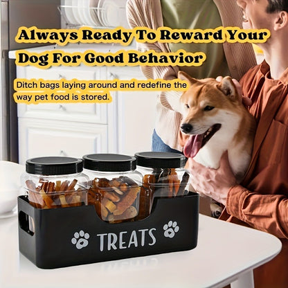 Airtight Pet Food Storage Container Set - 3pcs Plastic Jars with Lids, Farmhouse Style Snack Box for Dogs & Cats, Durable BPA-Free Treat Organizer, Kitchen Counter Canister Set, Black