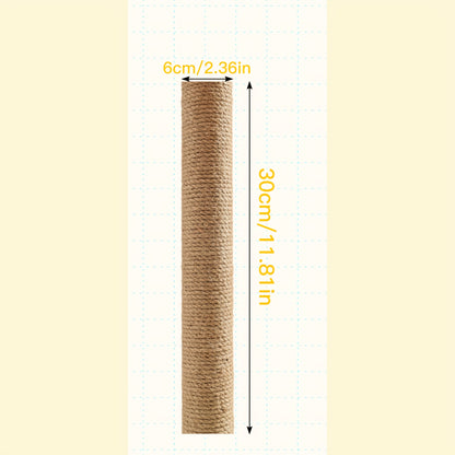 Multi-Level Sisal Cat Scratching Post 4-in-1 with 6 Wooden Balls 2 Hanging Balls & 2 Feather Teaser Toys - Premium Thickened Sisal Anti-Slip Base for Indoor Cats M L XL + Replacement Pillars
