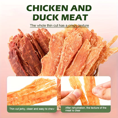 Cat & Dog Treats Chicken Jerky & Duck Jerky Combo – High Protein Grain Free Training Rewards, Dental Chews, Healthy Snacks for Puppies Kittens Adult Dogs Cats, Natural Pet Nutrition