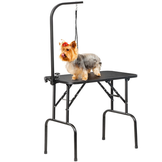 Pet Grooming Table Foldable with Height Adjustable Arm – Non-Slip Waterproof Surface, Folding Legs, Sturdy Metal Frame, Professional Dog Cat Beauty Trimming Table for Home & Salon