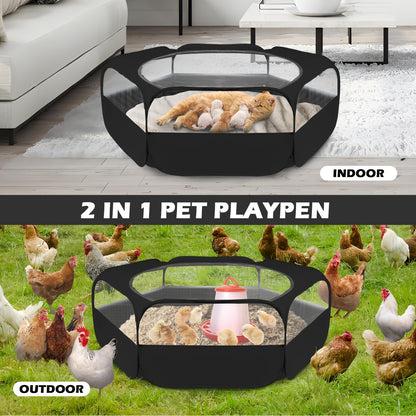 Small Animal Playpen Foldable Pop-Up 47" Portable Pet Pen with Mesh Cover for Guinea Pigs Rabbits Ferrets Chinchillas Kittens Hamsters Bunnies, Indoor Outdoor Travel Playpen, 47.24x23.62x14.96in, Black