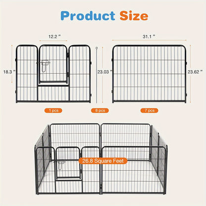 Pet Playpen Exercise Pen for Dogs 8 or 16 Panel Modular Indoor Outdoor Dog Fence - 24 32 40 Inch Height Options for Small Medium Large Dogs & Puppies Sturdy Portable Enclosure