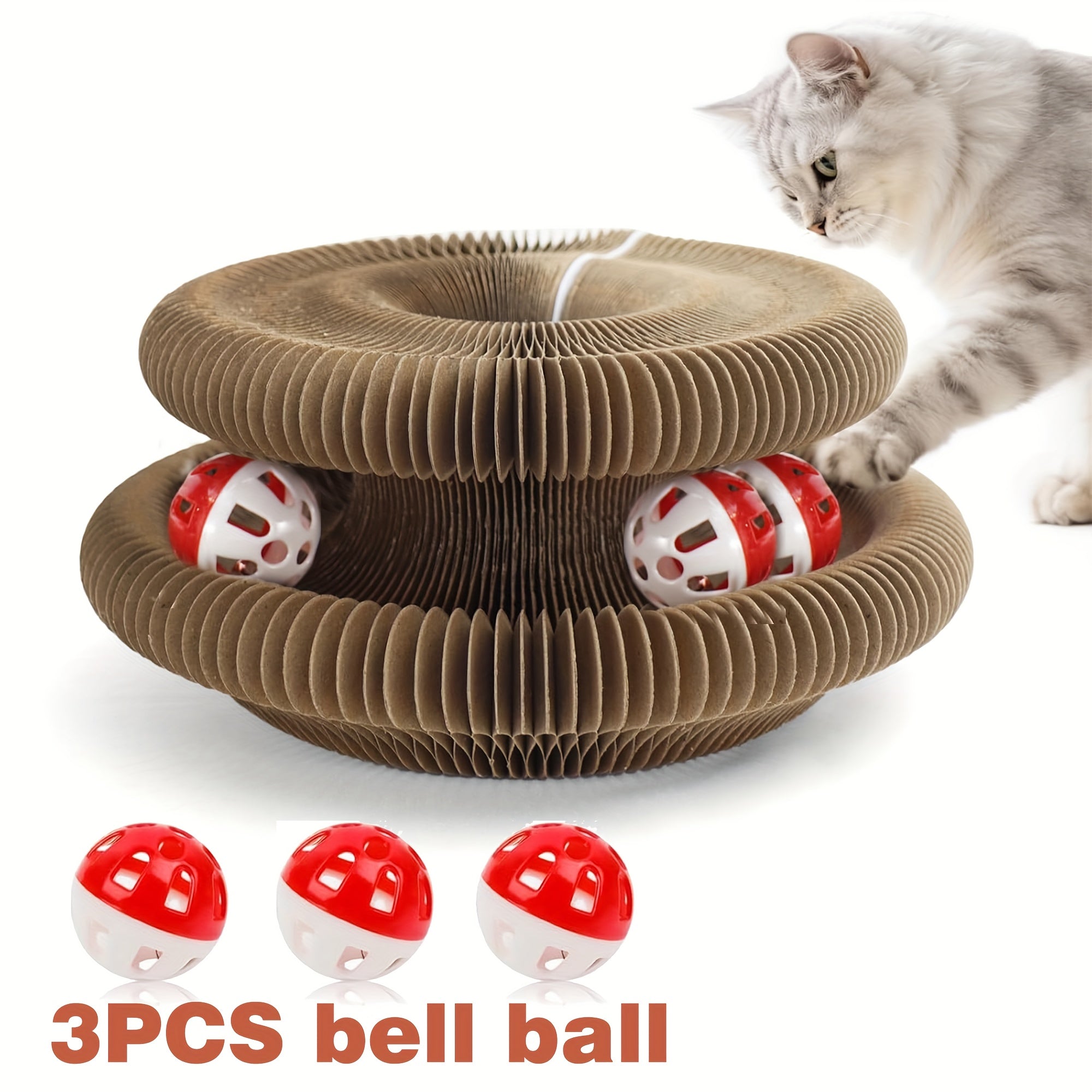 1/2pcs Magical Organ Cat Scratching Board, Wear-Resistant Indoor Interactive Pet Toys-Magic Organ Cat Scratcher Board with Circular Ball Track - Cat Interactive Toy -Cat Scratching Post*1 + Bell Ball*3-Thickened Cat Scratching Board