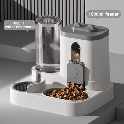 2-in-1 Cat Food and Water Dispenser - Gravity Auto Feeder Bowl Set with Quantitative Feeding, Cute Design for Cats & Small Dogs - Available with Cleaning Brush, 4 Colors