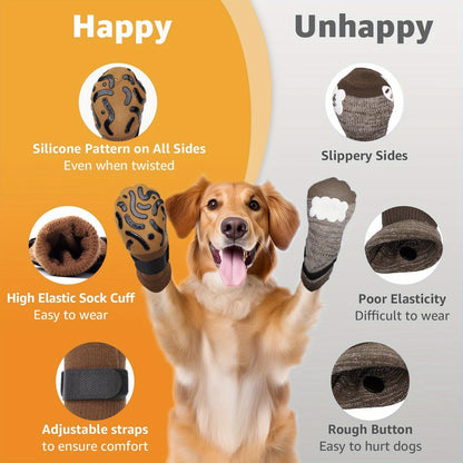 Non-Slip Dog Socks Double-Sided Grip Paw Protector with Adjustable Straps – Anti-Lick Dog Booties for Hardwood Floors, Senior Dogs & Injury Recovery, Sizes XS to L, Set of 4