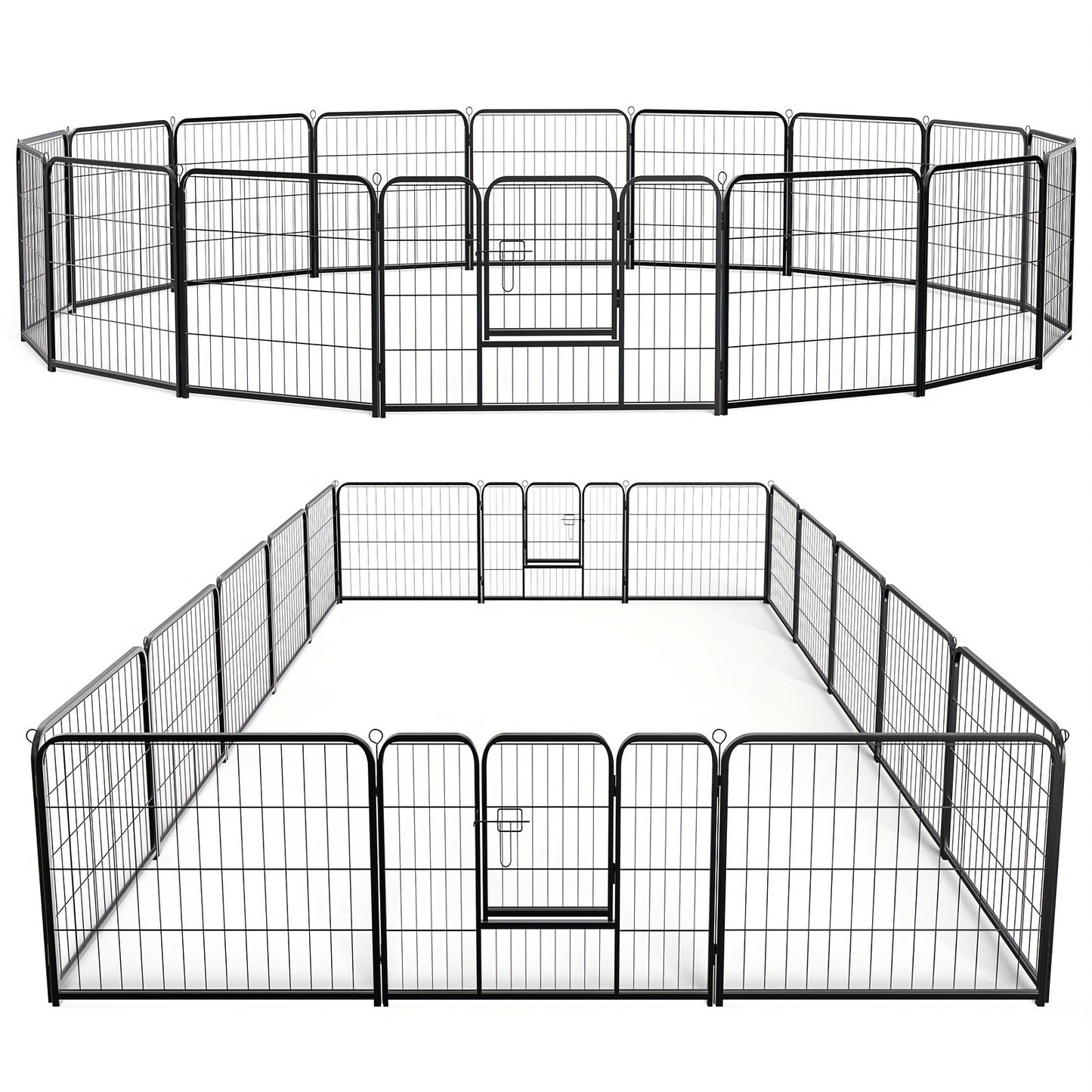 Metal Dog Playpen with Door DIY 8 or 16 Panel Foldable Pet Pen for Small Medium Large Dogs Puppies Easy Assemble Indoor Outdoor Use 24 32 40 Inch Height