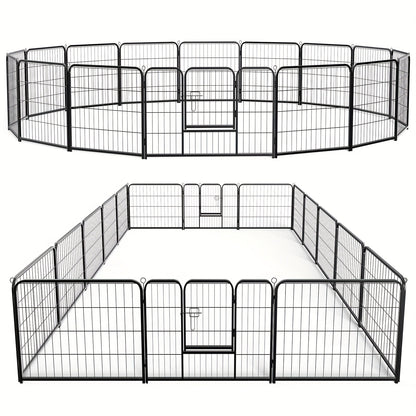 Metal Dog Playpen with Door DIY 8 or 16 Panel Foldable Pet Pen for Small Medium Large Dogs Puppies Easy Assemble Indoor Outdoor Use 24 32 40 Inch Height
