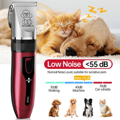 Pet Grooming Clippers Rechargeable with LED Display - Cordless Electric Dog Cat Hair Clipper, Detachable Blades 4 Guide Combs Low Noise, Professional Wireless Pet Trimmer with Accessories, Red