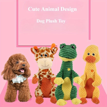 Squeaky Plush Dog Toy with Animal Print - Durable Cartoon Chew Toy for Aggressive Chewers, Interactive Tug of War Toy for All Breeds, Cute Deer & Frog Design Squeaky Dog Gift