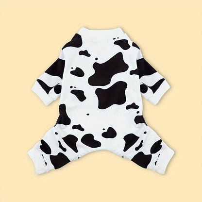Dog Pajamas Cow Print Soft Knit Pullover Sleepwear for Small Medium Dogs, 100% Polyester Milk Swirl Texture Pet Onesie Loungewear for Year-Round Comfort, Sizes XS S M L XL XXL 3XL 4XL, White
