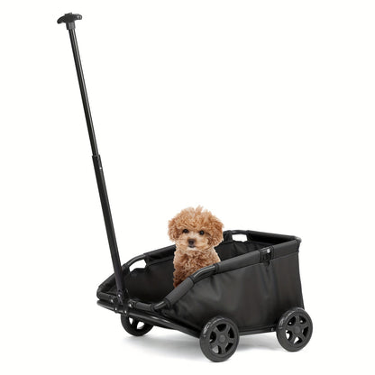 Pet Stroller Foldable 4-Wheel Dog Cat Stroller with Storage Basket – 360° Swivel Front Wheels, Rear Brake, Smooth Ride for Small Medium Dogs & Cats, Lightweight Travel Pram