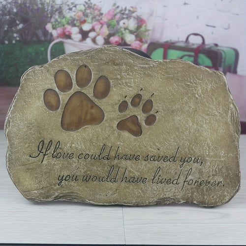 Pet Memorial Stone Hand-Painted Paw Print Garden Grave Marker for Dogs & Cats, Sympathy Loss Gift Indoor Outdoor Pet Remembrance Stone, Heartfelt Dog Cat Memorial Gift, Brown
