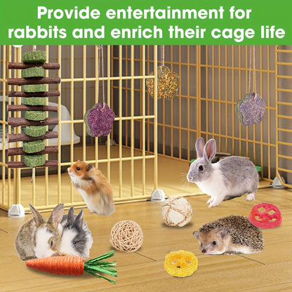 Small Animal Dental Treats 21pcs – Natural Timothy Hay Variety Set with Hay Sticks, Timothy Cakes & Carrot Strawberry Treats for Rabbits, Guinea Pigs & Hamsters – Teeth Care Forage Snacks