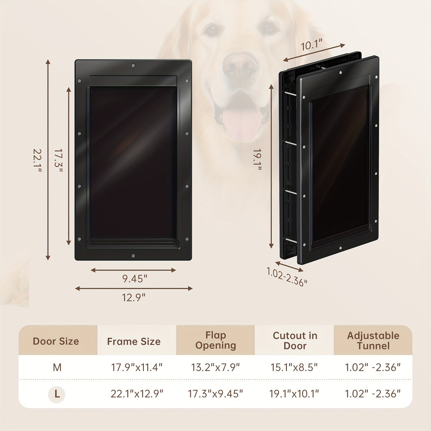 Dog Door 3-Flap Magnetic Pet Door for Interior & Exterior Doors or Wall – Heavy Duty Insulated Doggie Door with Closing Panel, Medium & Large, Fits Dogs 45–100 lbs, White & Black