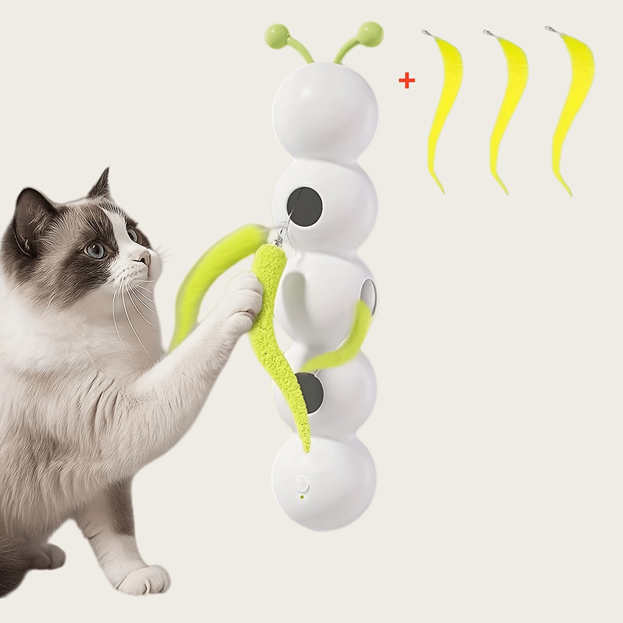 Automatic Caterpillar Cat Toy Interactive Electric Teaser for Indoor Cats - Self-Moving Worm Chasing Toy Stimulates Hunting Instincts Keeps Cats Active & Entertained